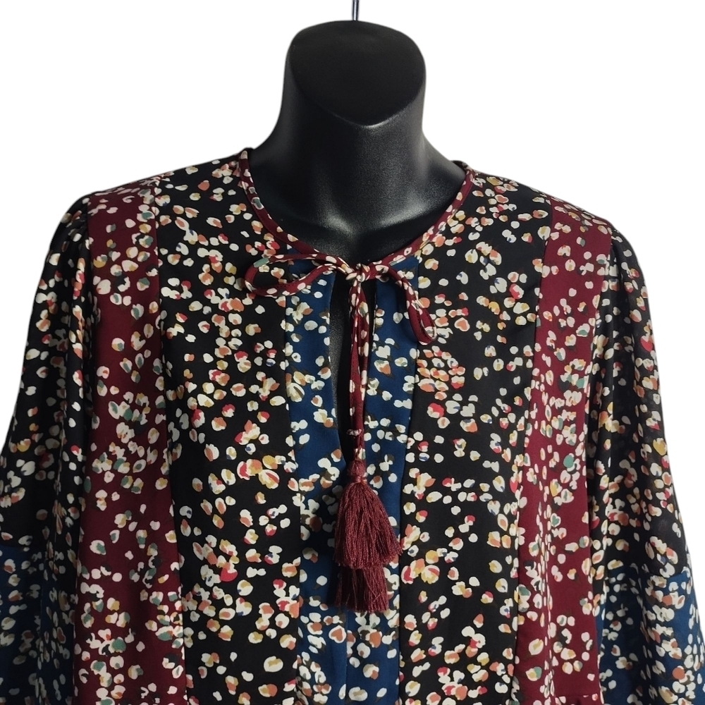 Braeve Blouse Women's Multicolor Tasseled Accents Polyester 3/4 Sleeve Sz Medium - Picture 3 of 8